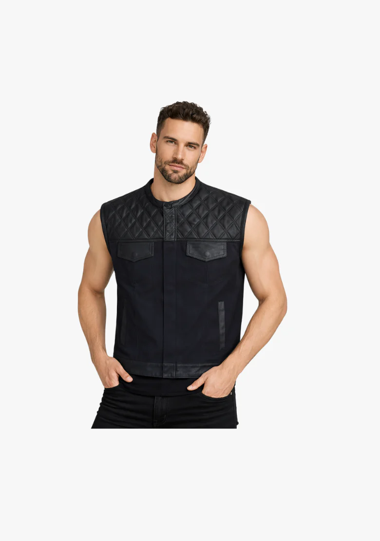 WCL Hybrid Canvas Leather Club Vest w/t Black Quilted Leather - Image 2