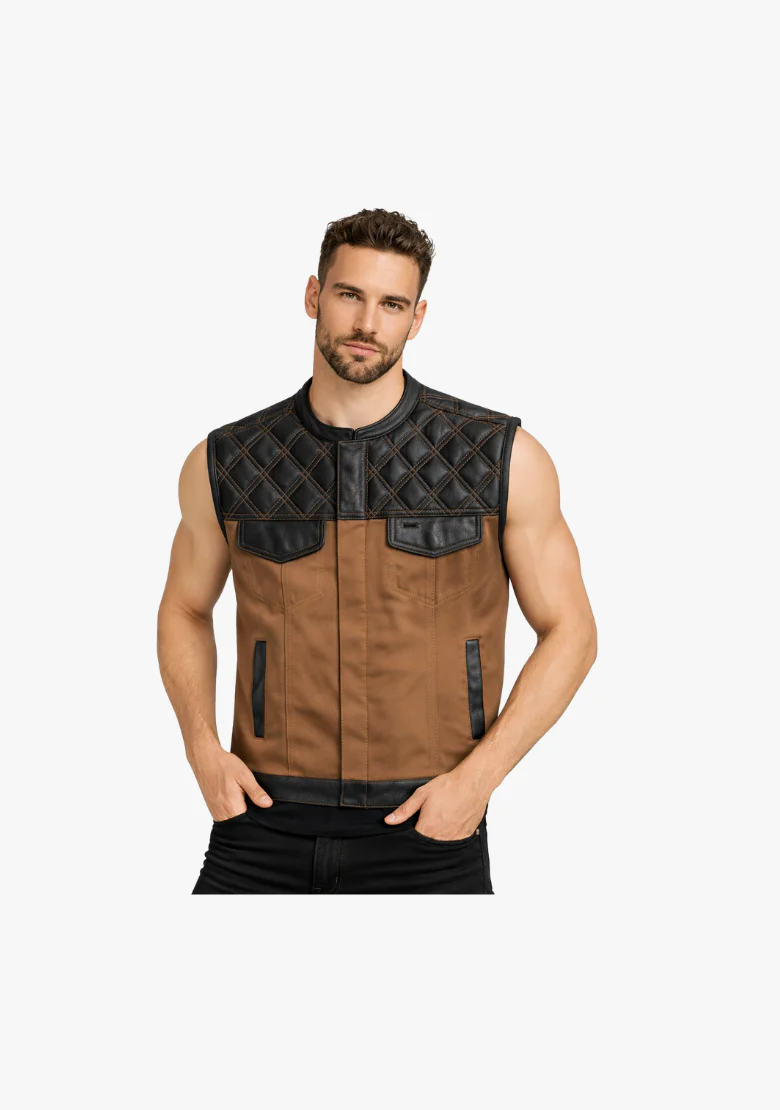 WCL Hybrid Canvas Leather Club Vest w/t Brown Quilted Leather - Image 2