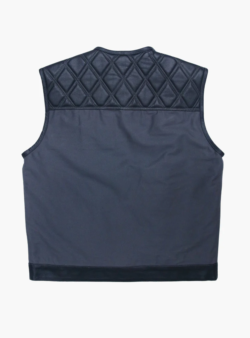 WCL Hybrid Canvas Leather Club Vest w/t Navy Blue Quilted Leather - Image 3