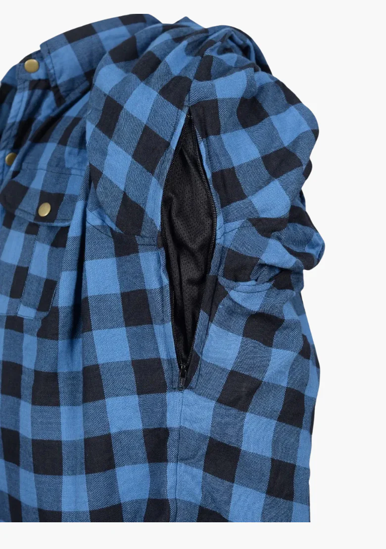WCL Kevlar Lined Performance Motorcycle Riding Long Sleeve Flannel Shirt W/T CE Level 1 armor - Blue - Image 3
