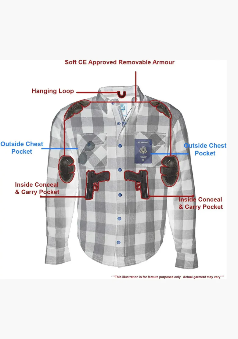WCL Kevlar Lined Performance Motorcycle Riding Long Sleeve Flannel Shirt W/T CE Level 1 armor - Blue - Image 5