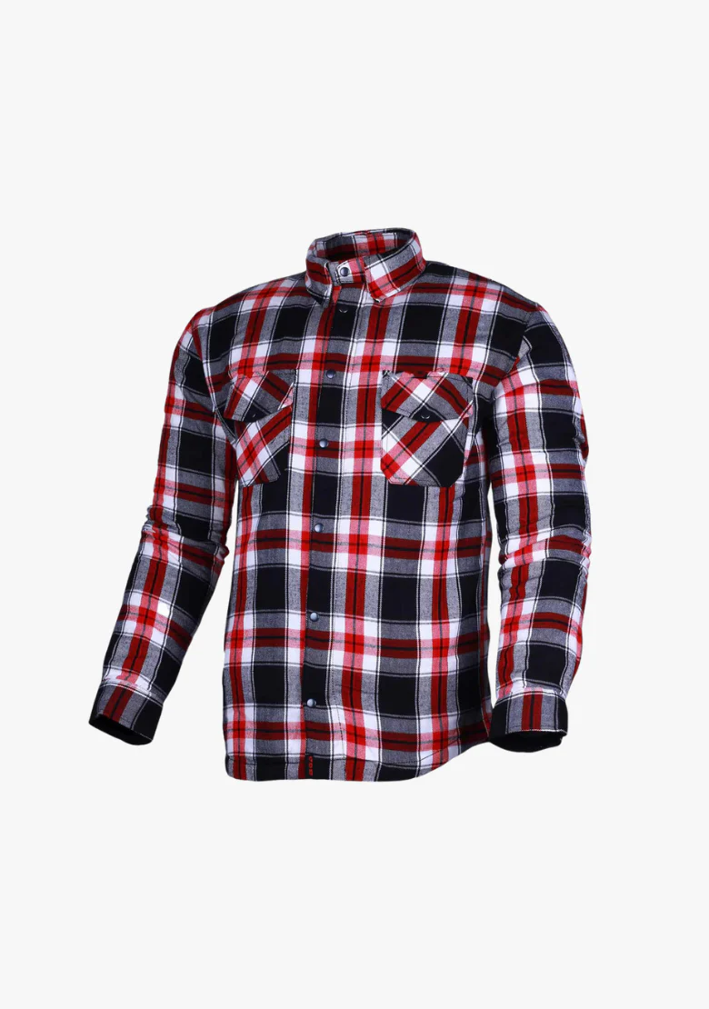 WCL Kevlar Lined Performance Motorcycle Riding Long Sleeve Flannel Shirt  W/T CE Level 1 armor - Red and White - Image 3