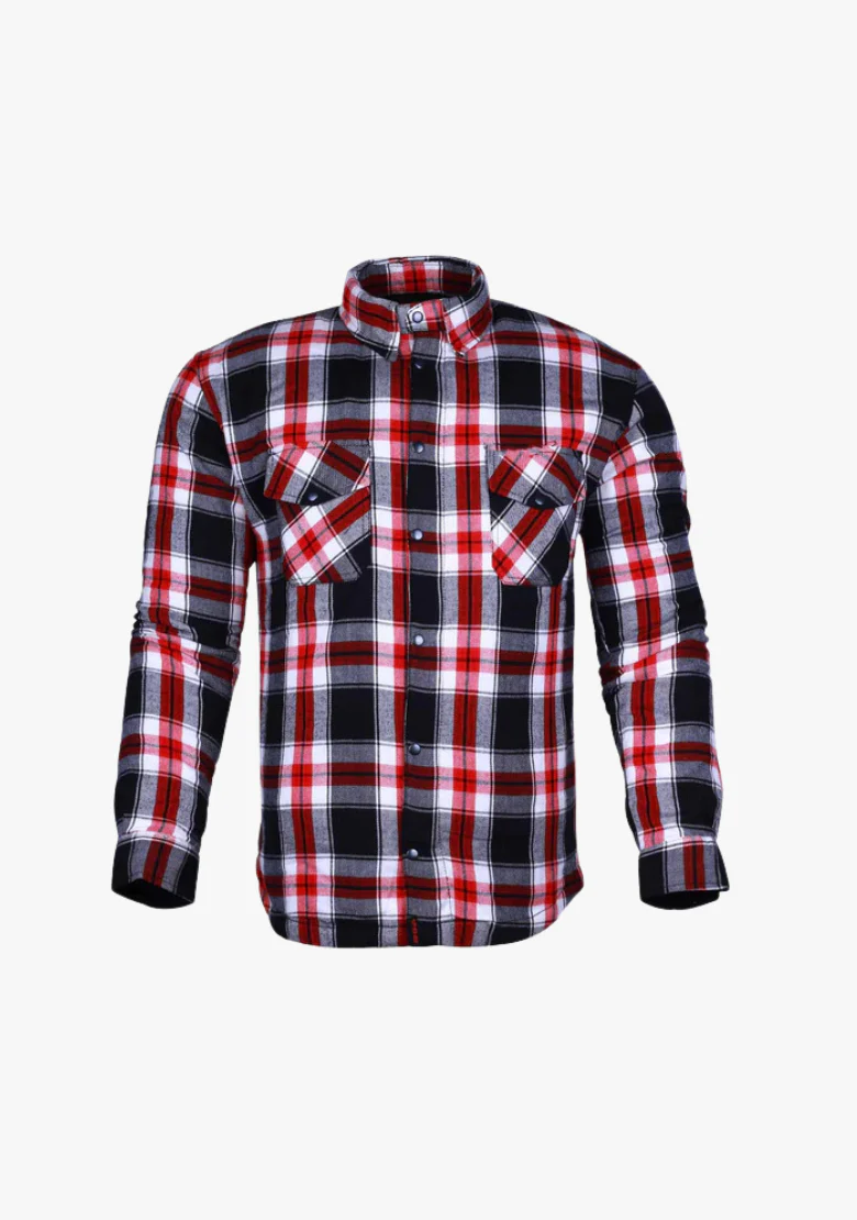 WCL Kevlar Lined Performance Motorcycle Riding Long Sleeve Flannel Shirt  W/T CE Level 1 armor - Red and White - Image 4