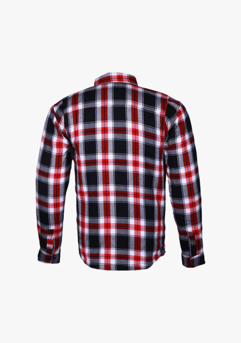WCL Kevlar Lined Performance Motorcycle Riding Long Sleeve Flannel Shirt  W/T CE Level 1 armor - Red and White - Image 5