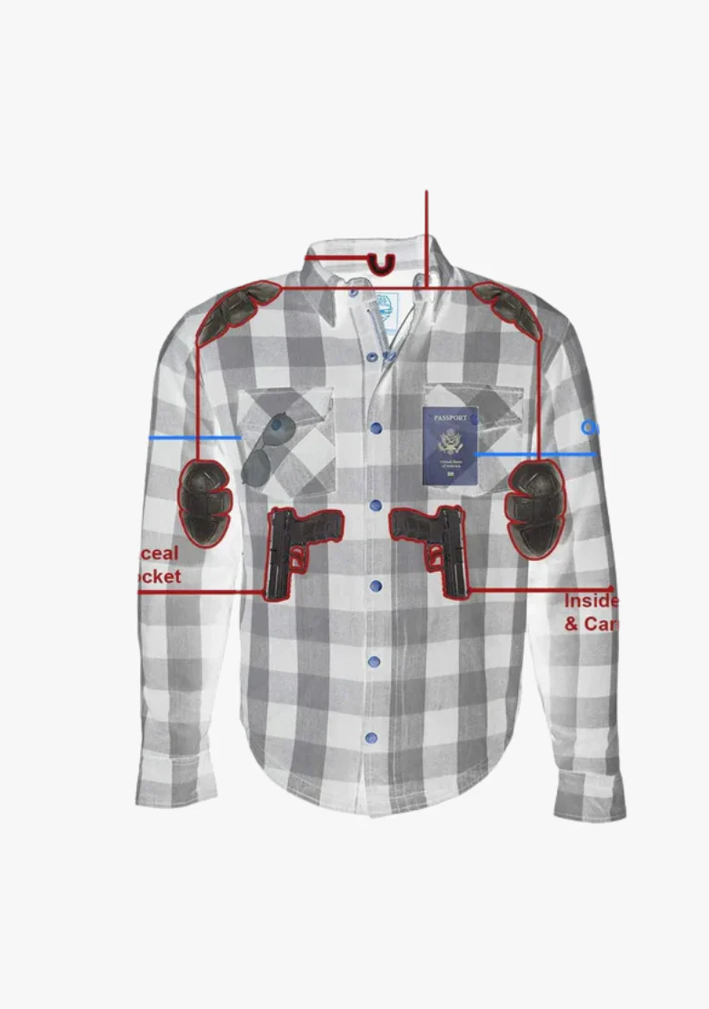 WCL Kevlar Lined Performance Motorcycle Riding Long Sleeve Flannel Shirt  W/T CE Level 1 armor - Red and White - Image 6