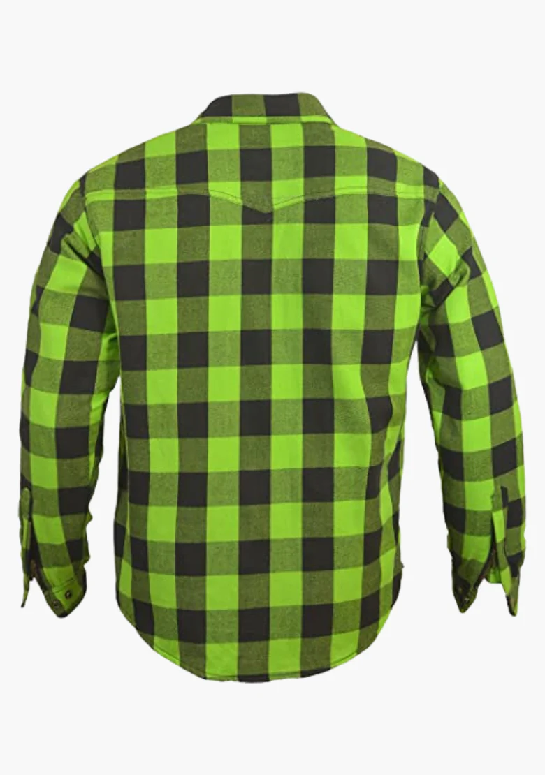 WCL Kevlar Lined Performance Motorcycle Riding Long Sleeve Flannel Shirt  W/T CE Level 1 armor - Green - Image 3