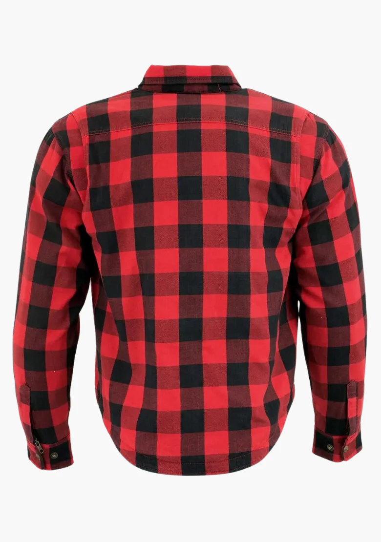 WCL Kevlar Lined Performance Motorcycle Riding Long Sleeve Flannel Shirt  W/T CE Level 1 armor - Red - Image 3