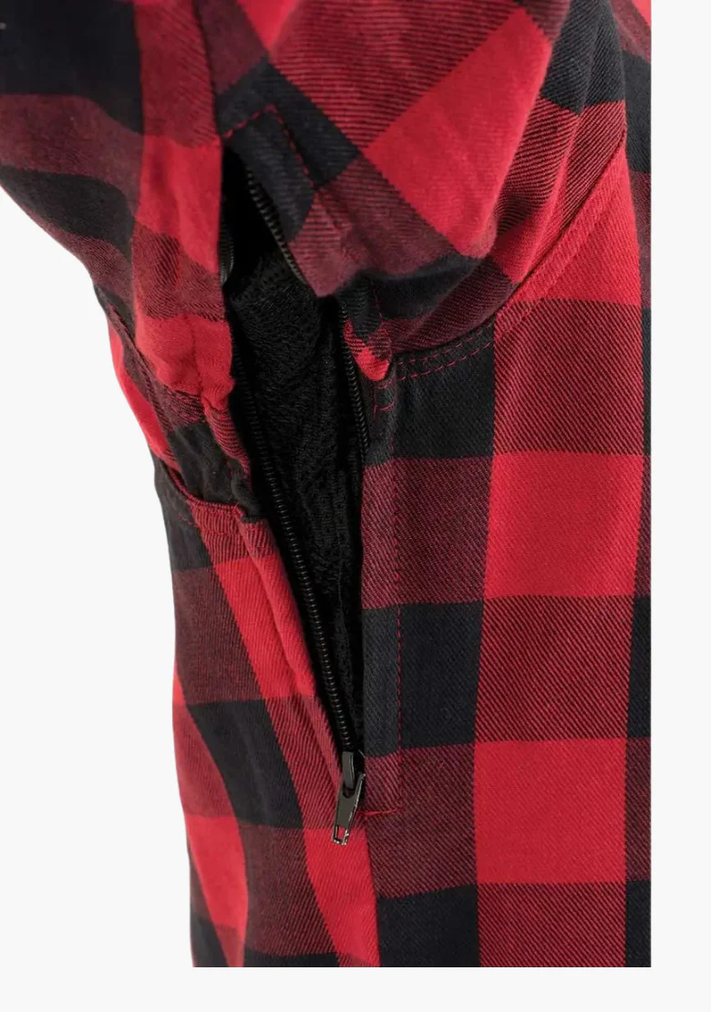 WCL Kevlar Lined Performance Motorcycle Riding Long Sleeve Flannel Shirt  W/T CE Level 1 armor - Red - Image 4