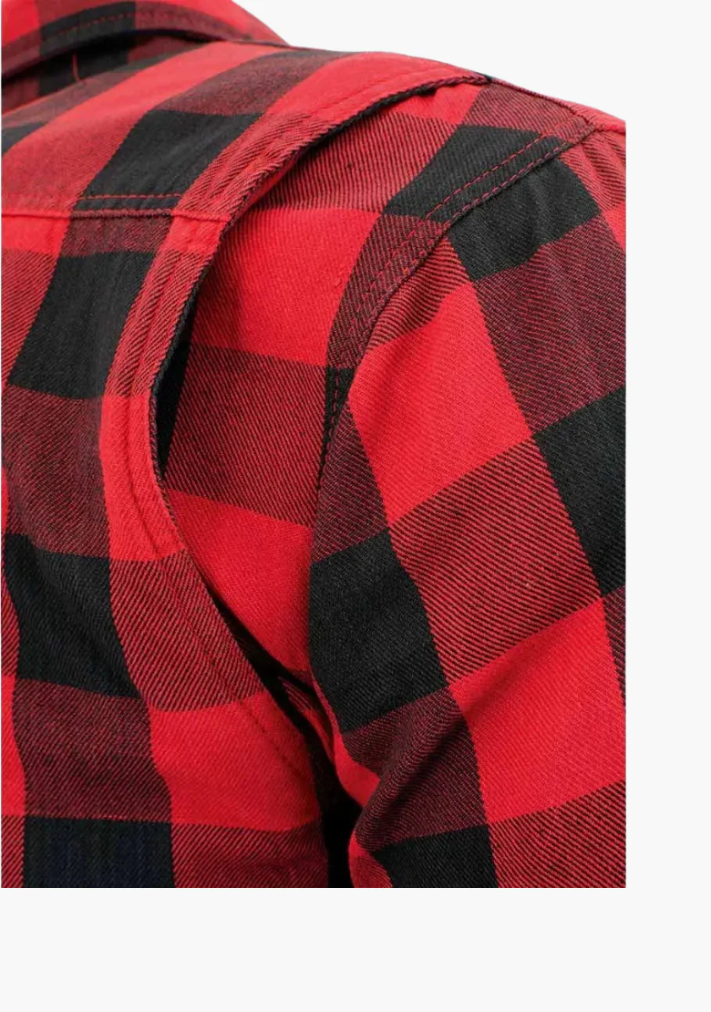 WCL Kevlar Lined Performance Motorcycle Riding Long Sleeve Flannel Shirt  W/T CE Level 1 armor - Red - Image 5