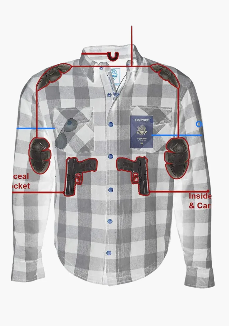 WCL Kevlar Lined Performance Motorcycle Riding Long Sleeve Flannel Shirt  W/T CE Level 1 armor - Red - Image 6