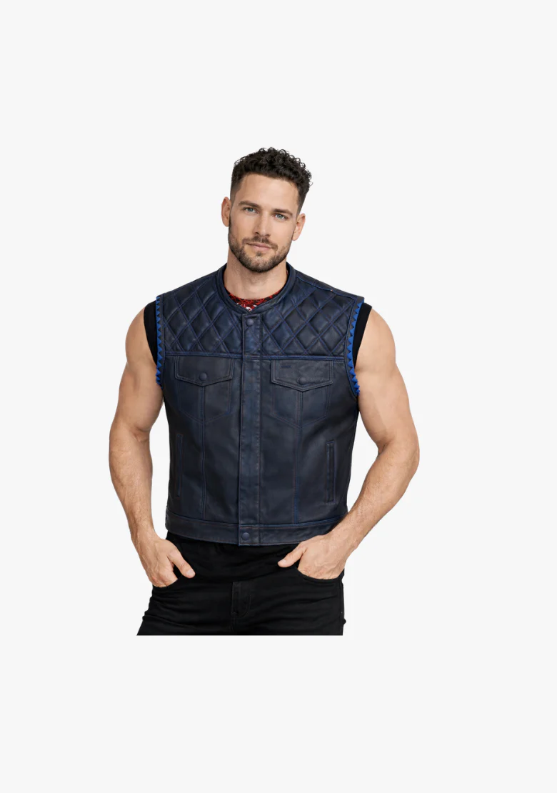 WCL Leather Club Vest w/t Blue Lace Shoulder Stitching - Image 2