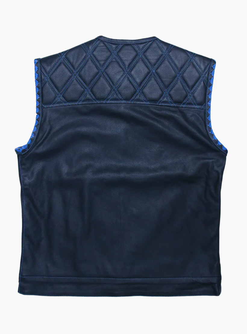 WCL Leather Club Vest w/t Blue Lace Shoulder Stitching - Image 3