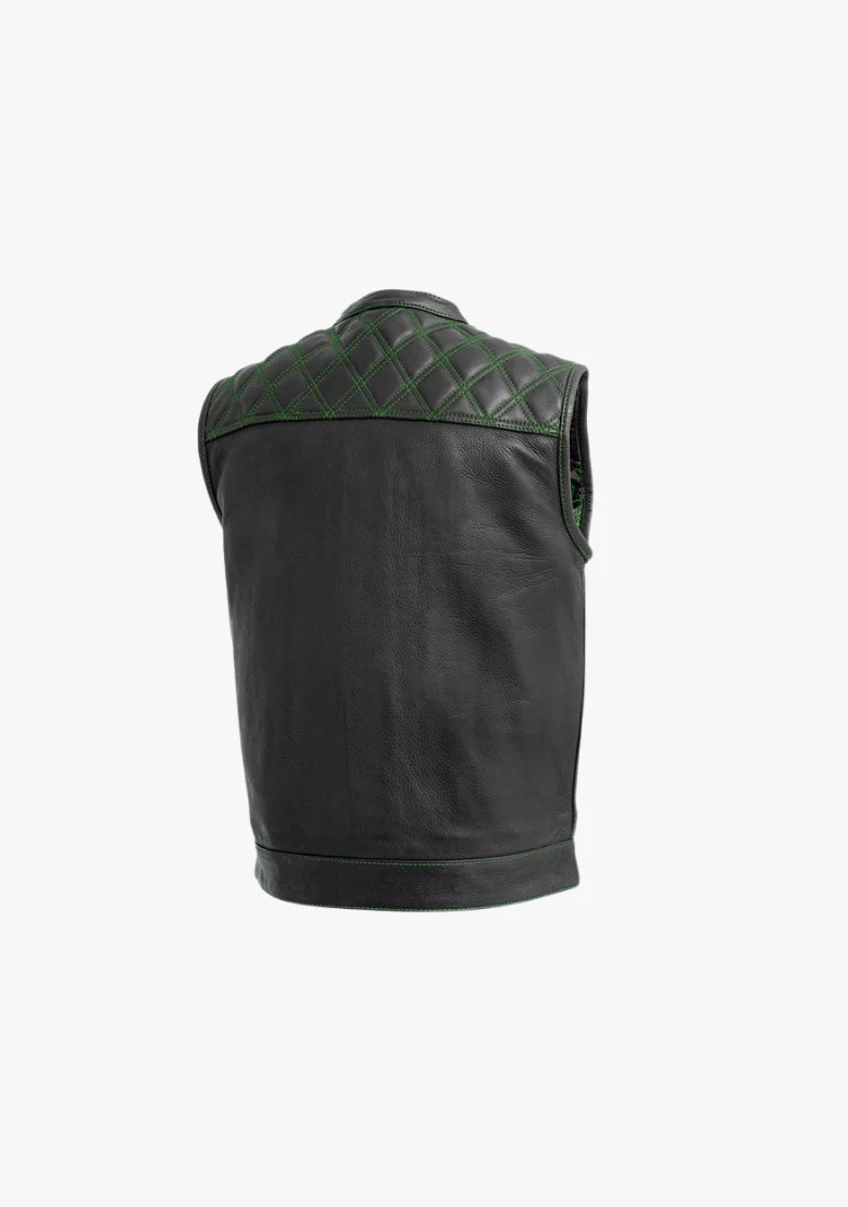 WCL Leather Club Vest w/t Green Lace and Shoulder Stiching - Image 4