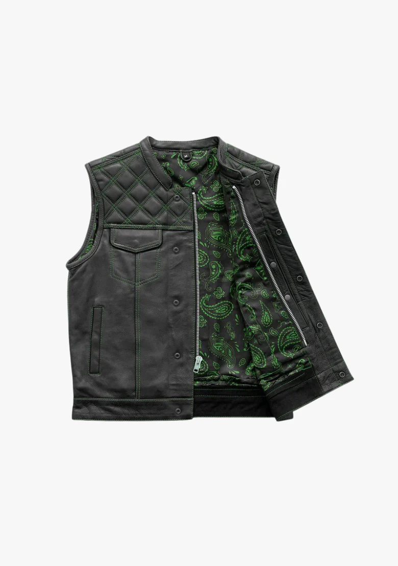 WCL Leather Club Vest w/t Green Lace and Shoulder Stiching - Image 3