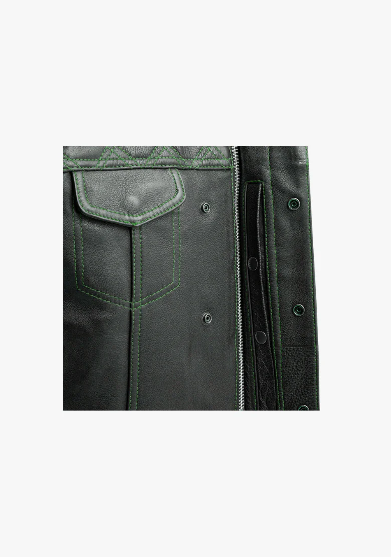 WCL Leather Club Vest w/t Green Lace and Shoulder Stiching - Image 6