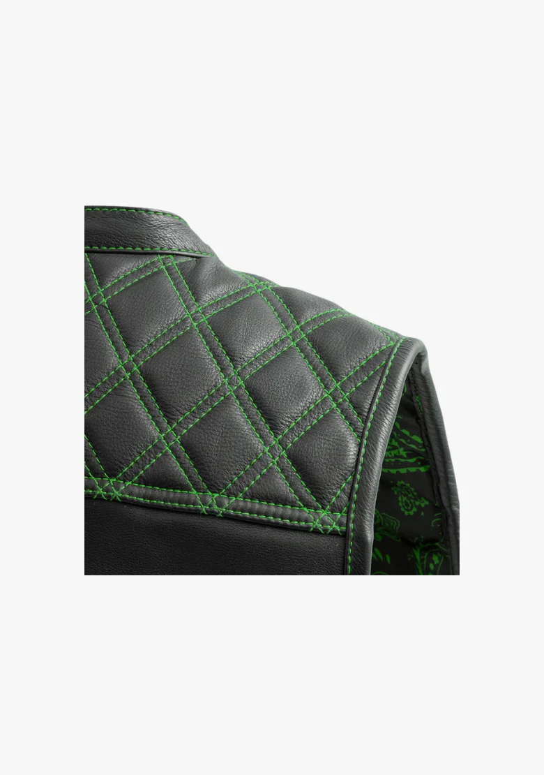 WCL Leather Club Vest w/t Green Lace and Shoulder Stiching - Image 5