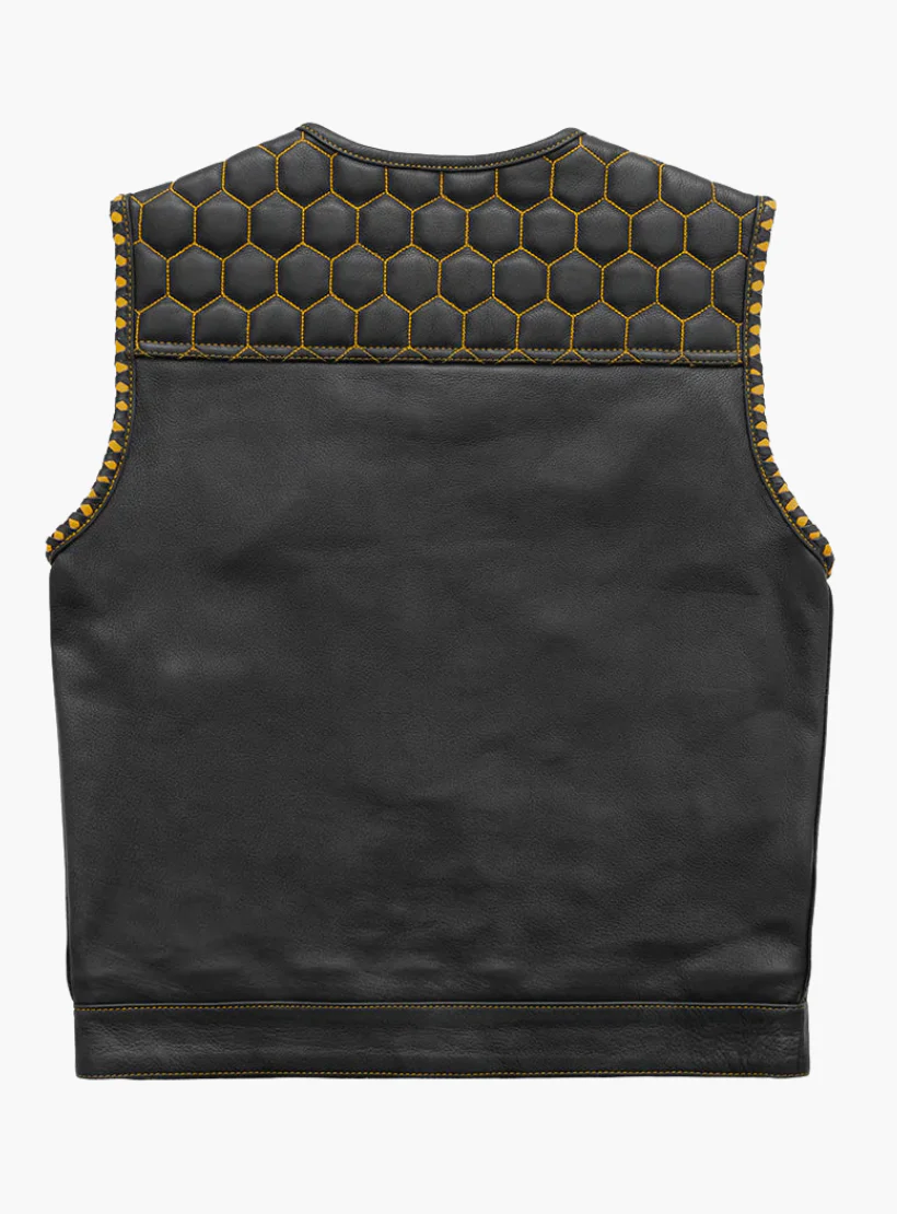 WCL Leather Club Vest w/t Yellow Stitch - Image 3