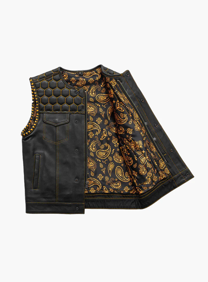 WCL Leather Club Vest w/t Yellow Stitch - Image 4