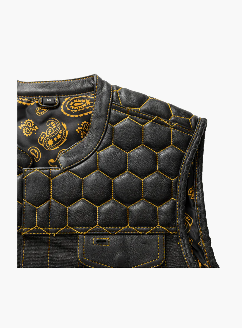 WCL Leather Club Vest w/t Yellow Stitch - Image 5