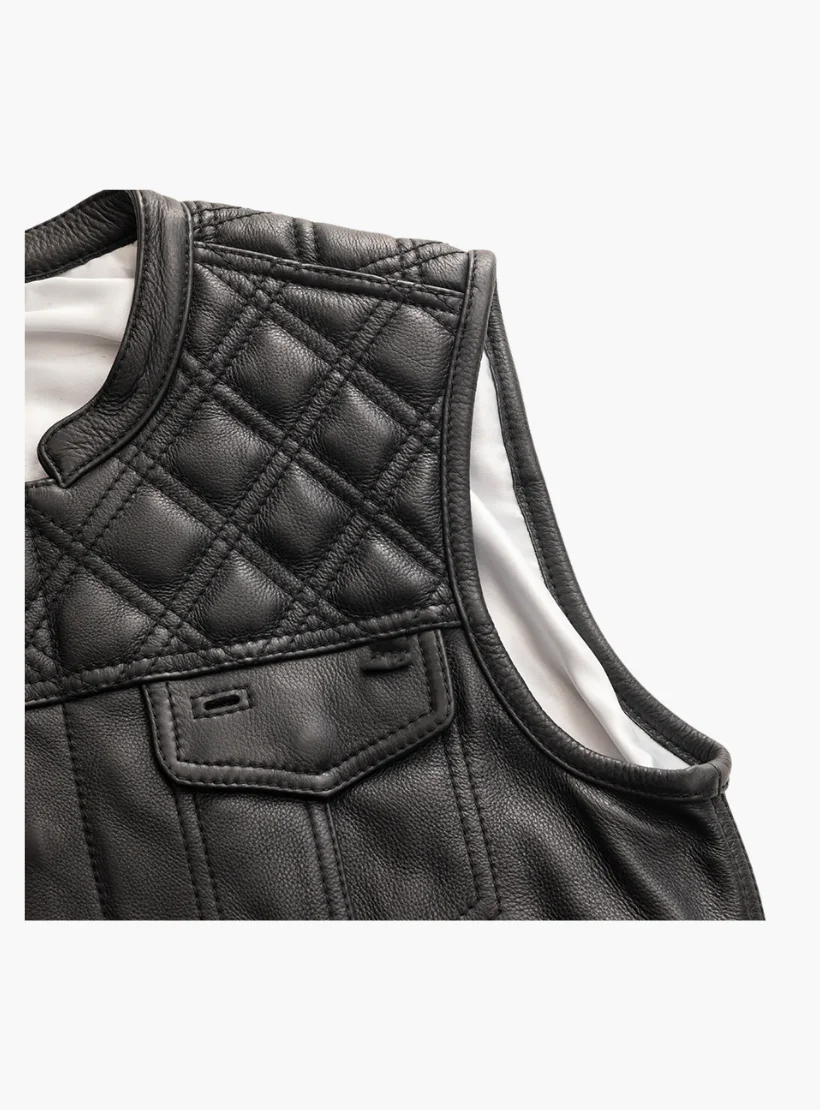 WCL Leather Club Vest w/t Black Hexagon Stitching - Image 4