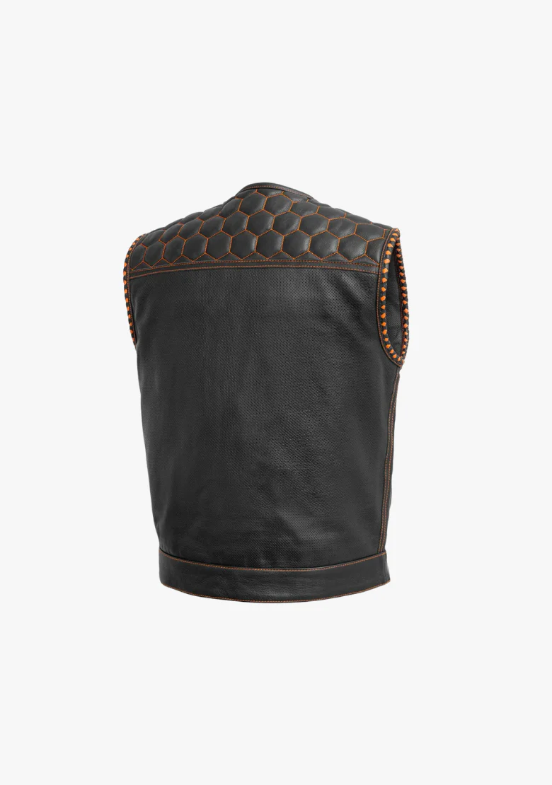 WCL Leather Club Vest w/t Orange Lace and Shoulder Stiching - Image 3