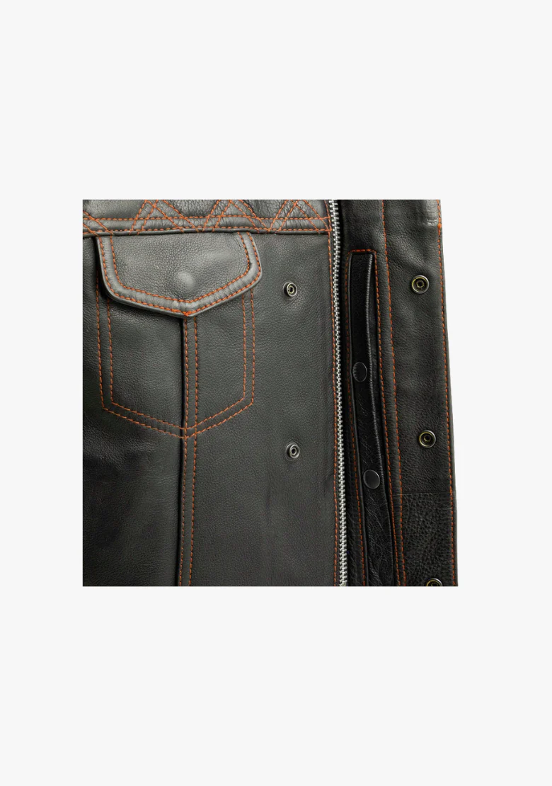 WCL Leather Club Vest w/t Orange Lace and Shoulder Stiching - Image 4