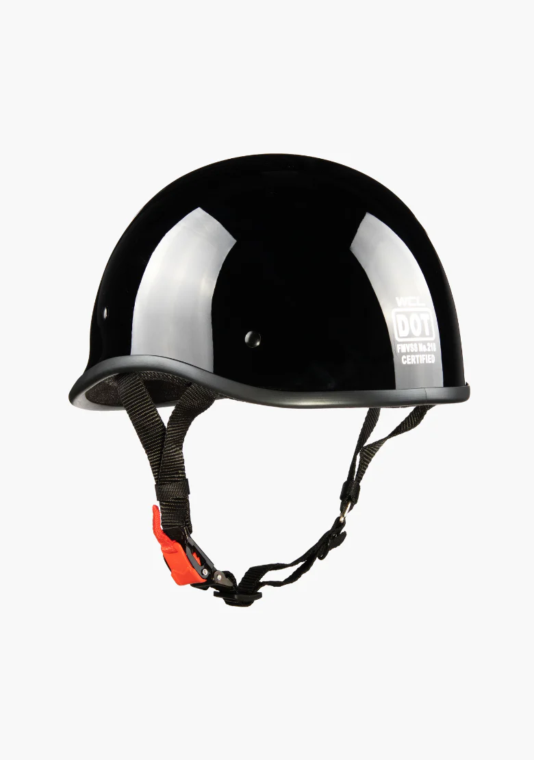 WCL Lightest and Smallest Twister Style Polo Motorcycle Half Helmet - Gloss Black - Image 4