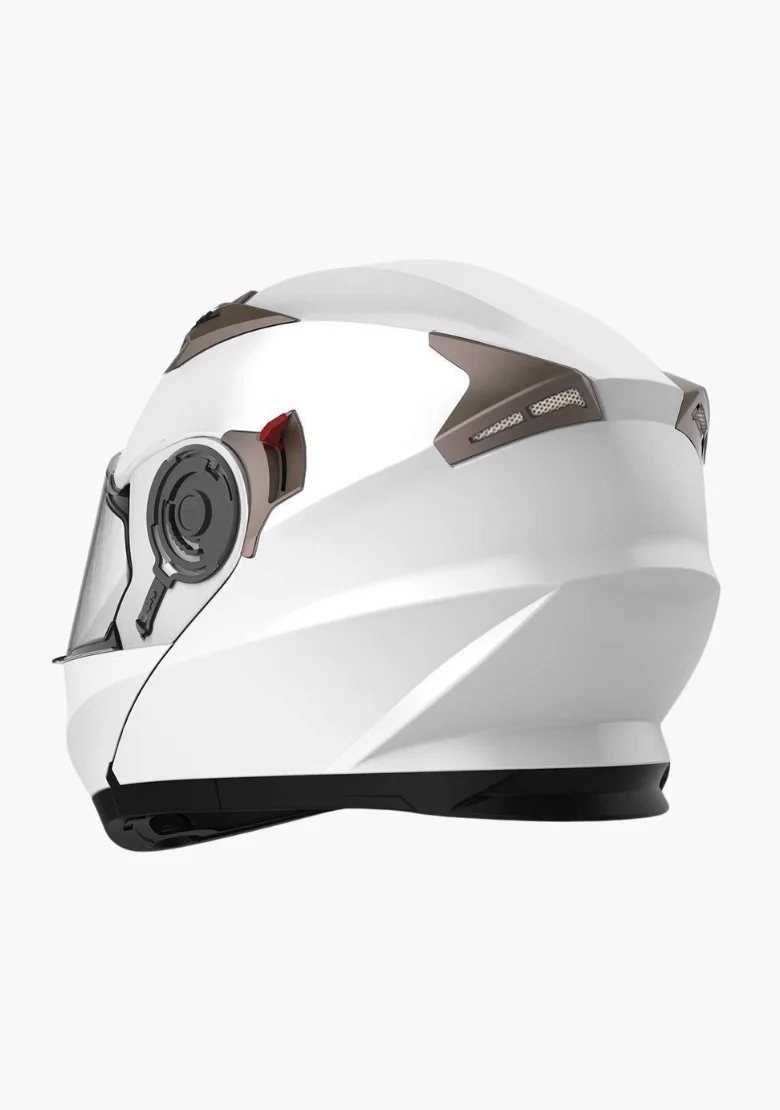 WCL Modular Full Face Motorcycle Helmet with Double Lens Visor - Gloss White - Image 3