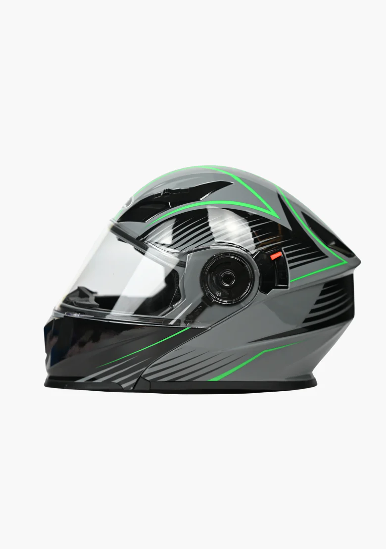 WCL Modular Full Face Motorcycle Helmet with Double Lens Visor - Green Black - Image 4