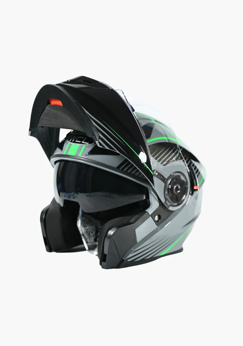 WCL Modular Full Face Motorcycle Helmet with Double Lens Visor - Green Black - Image 5