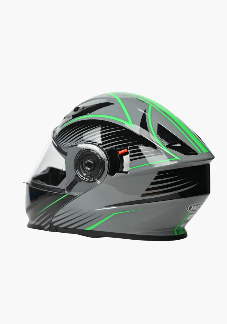 WCL Modular Full Face Motorcycle Helmet with Double Lens Visor - Green Black - Image 7