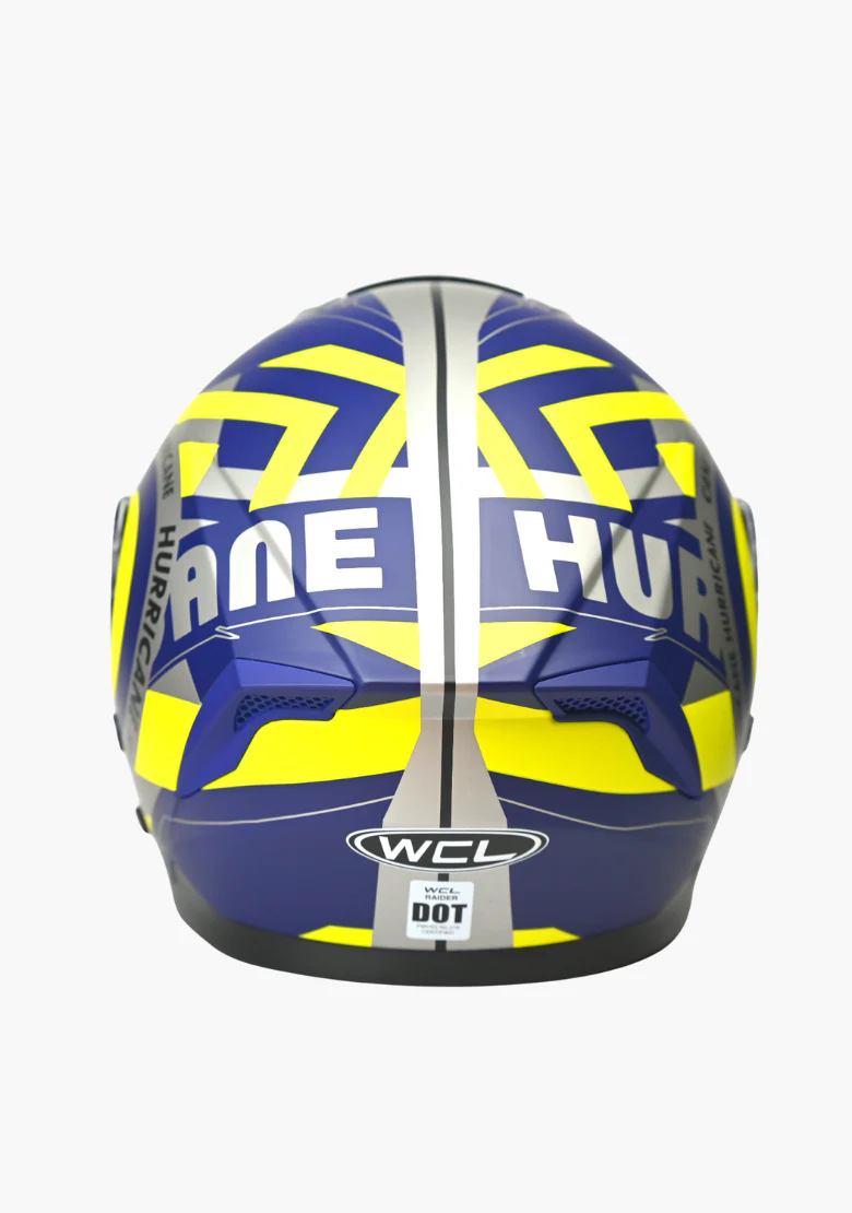 WCL Raider Full Face Motorcycle Helmet - Drop Down Tinted Visor, Quick Release Buckle, DOT Approved - Blue Yellow - Image 5