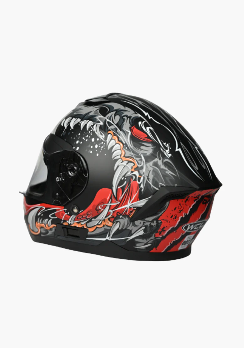 WCL Raider Full Face Motorcycle Helmet - Drop Down Tinted Visor, Quick Release Buckle, DOT Approved - Matt Red - Image 3