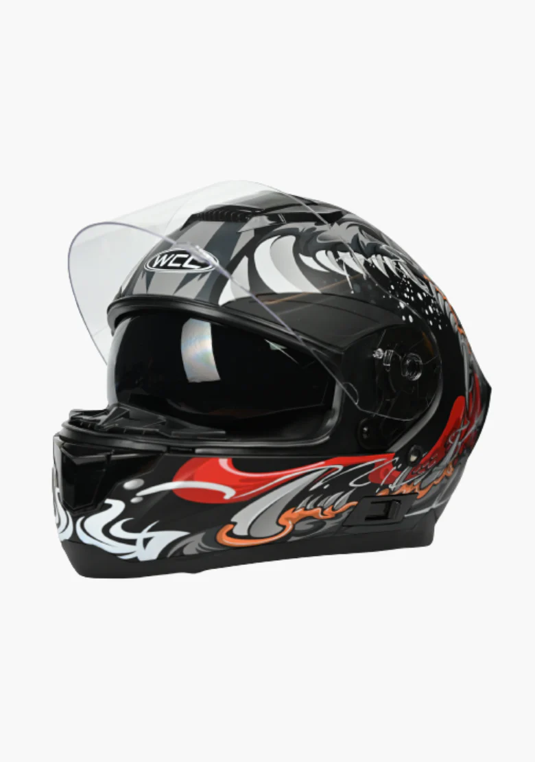 WCL Raider Full Face Motorcycle Helmet - Drop Down Tinted Visor, Quick Release Buckle, DOT Approved - Matt Red - Image 4