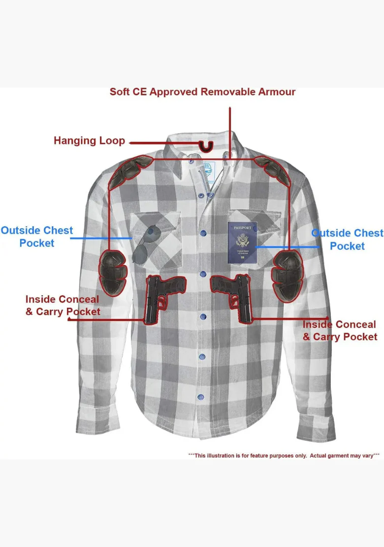 WCL Women's Kevlar Lined Performance Motorcycle Riding Long Sleeve Flannel Shirt  W/T CE Level 1 armor - Grey - Image 4