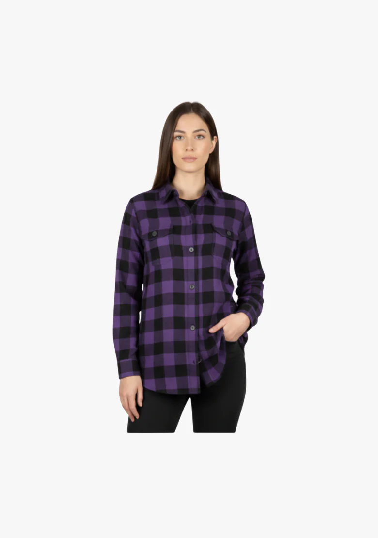 WCL Women's Kevlar Lined Performance Motorcycle Riding Long Sleeve Flannel Shirt  W/T CE Level 1 armor - Purple - Image 2