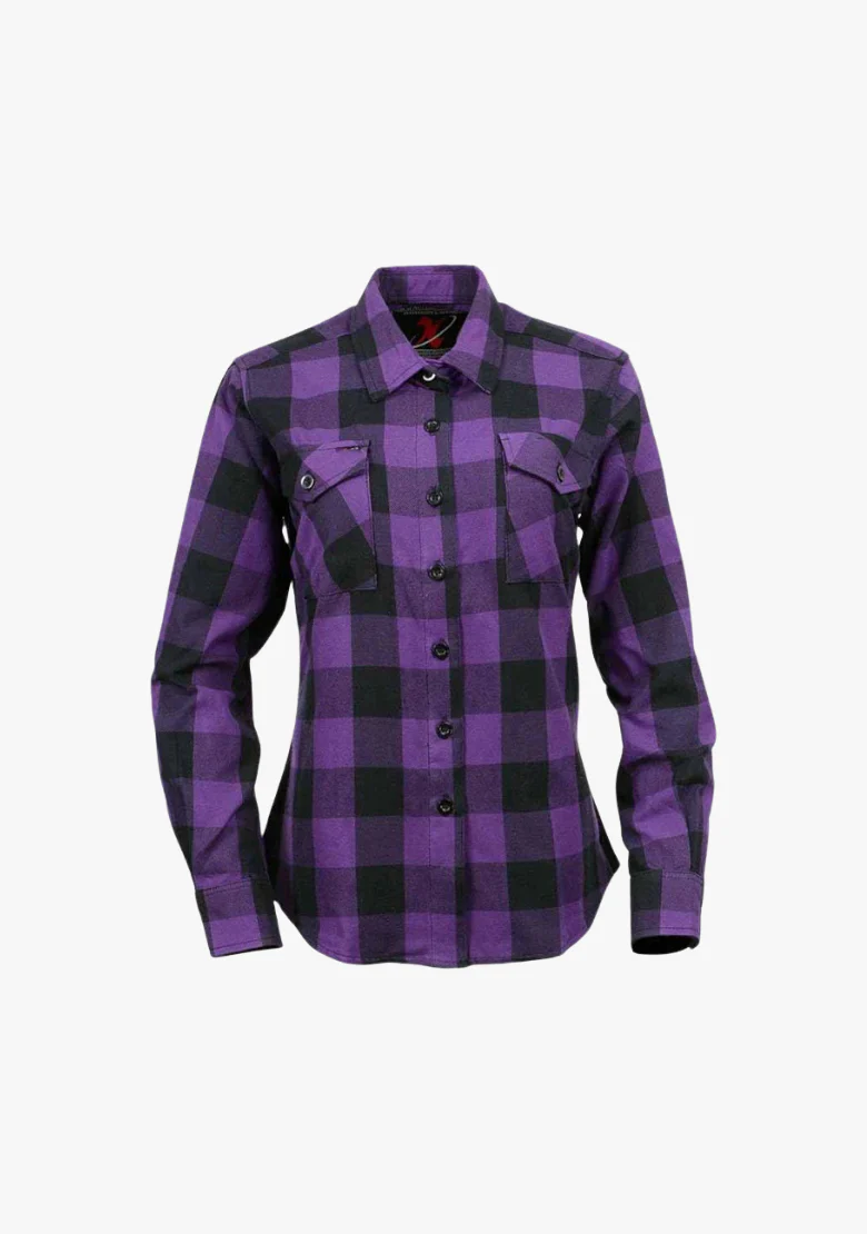 WCL Women's Kevlar Lined Performance Motorcycle Riding Long Sleeve Flannel Shirt  W/T CE Level 1 armor - Purple - Image 3