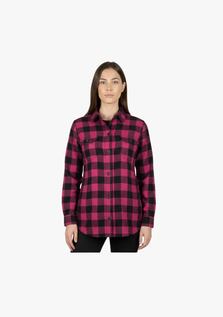 WCL Women's Kevlar Lined Performance Motorcycle Riding Long Sleeve Flannel Shirt  W/T CE Level 1 armor - Pink - Image 2