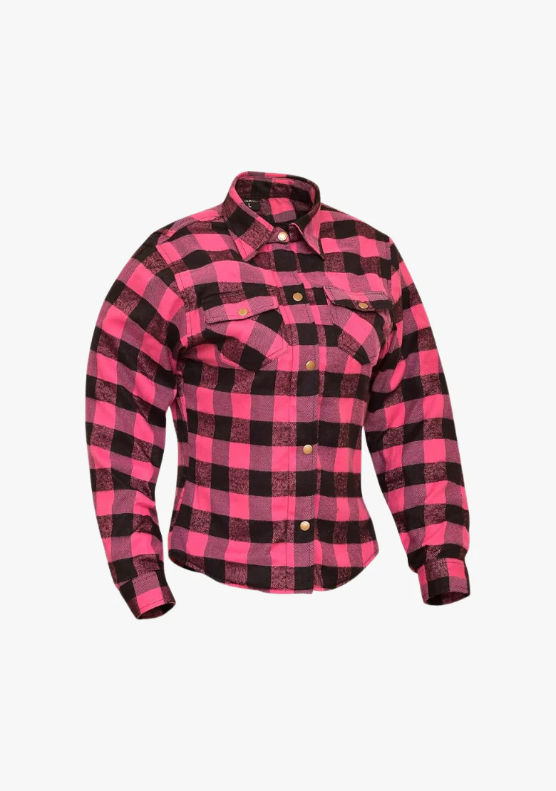 WCL Women's Kevlar Lined Performance Motorcycle Riding Long Sleeve Flannel Shirt  W/T CE Level 1 armor - Pink - Image 3