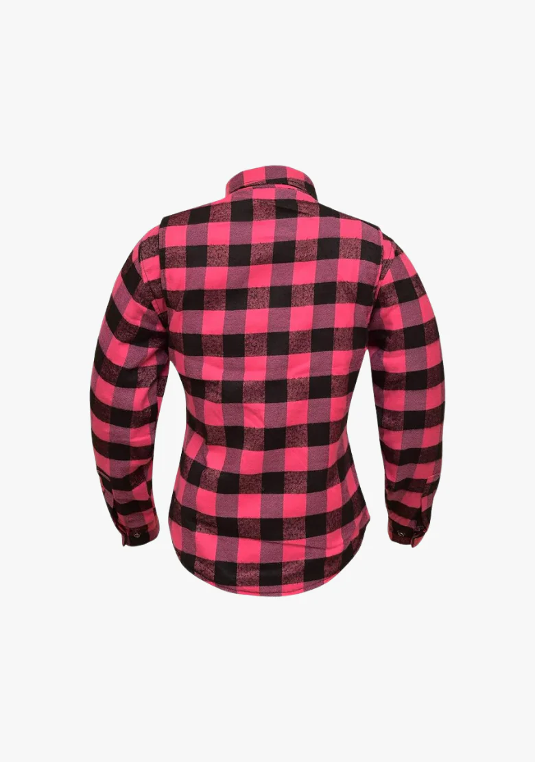 WCL Women's Kevlar Lined Performance Motorcycle Riding Long Sleeve Flannel Shirt  W/T CE Level 1 armor - Pink - Image 4