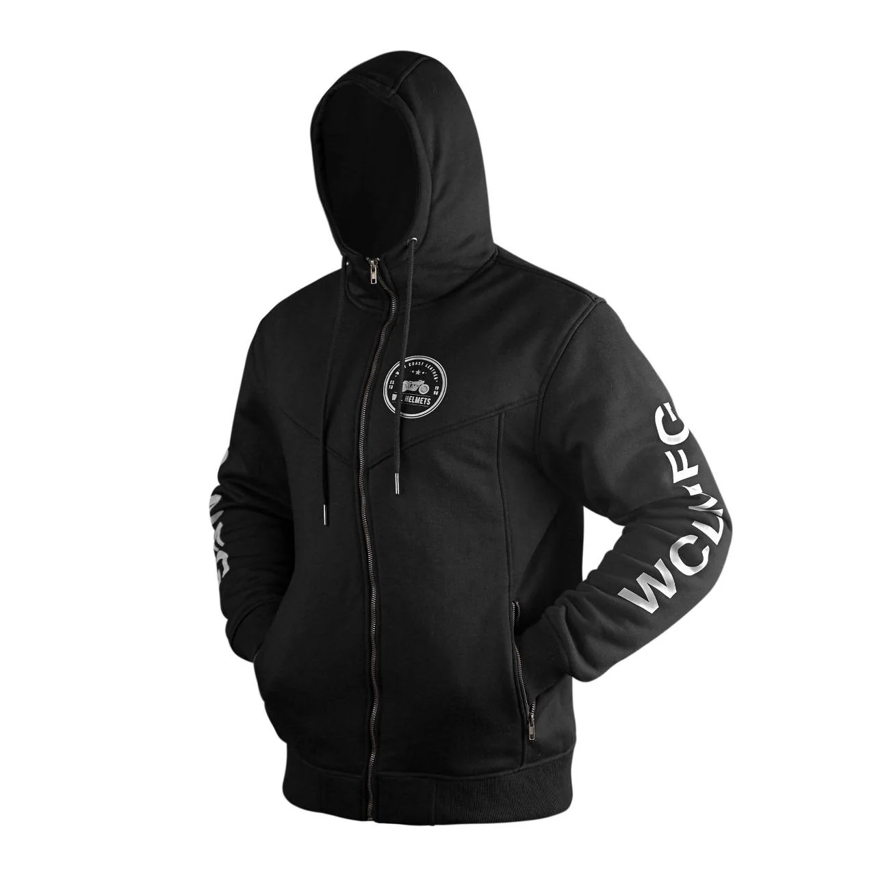 WCL Zippered Armoured Kevlar Lined Motorcycle Riding Hoodie w/t CE Level 1 Armor - Black - Image 6