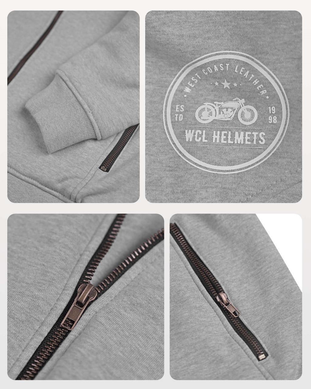 WCL Zippered Armoured Kevlar Lined Motorcycle Riding Hoodie w/t CE Level 1 Armor - Gray - Image 5