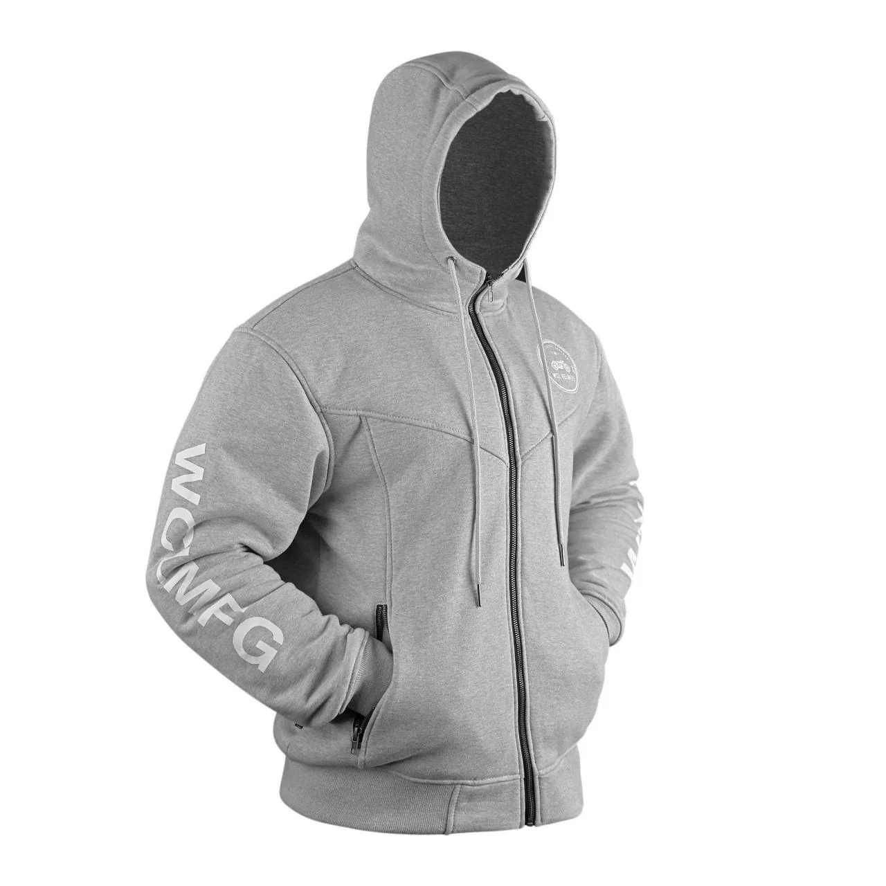 WCL Zippered Armoured Kevlar Lined Motorcycle Riding Hoodie w/t CE Level 1 Armor - Gray - Image 6